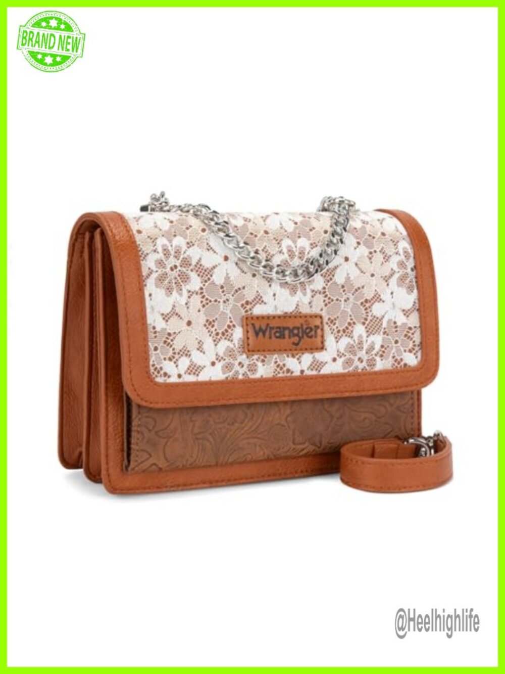 Floral Tooled Crossbody Bag Magnetic Snap Chain Strap